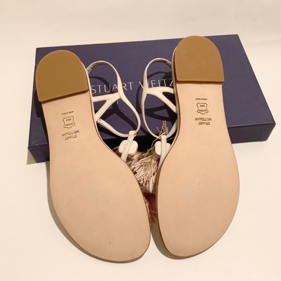 Stuart Weitzman Jabow White Ivory Nappa Leather Tassel Flat Heels Sandals 7.5 - Picture 10 of 11